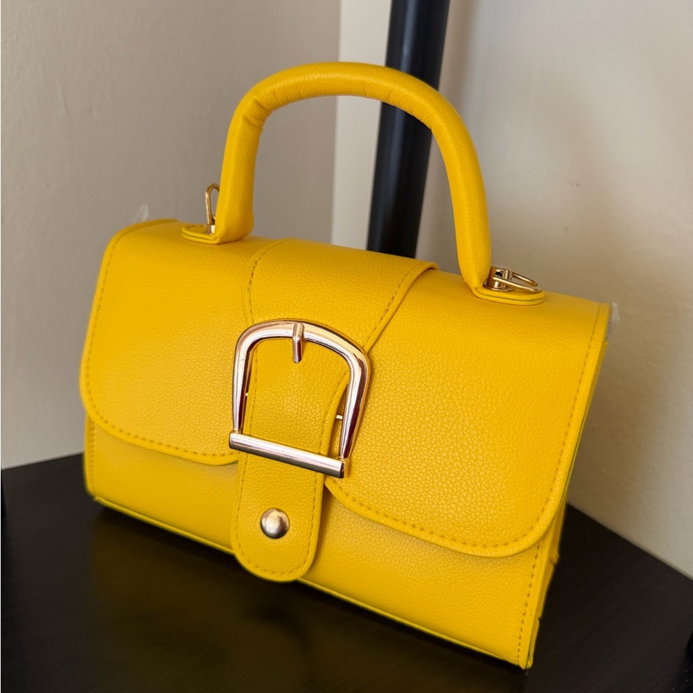 Bright Yellow Top-Handle Mini Satchel with Buckle Detail